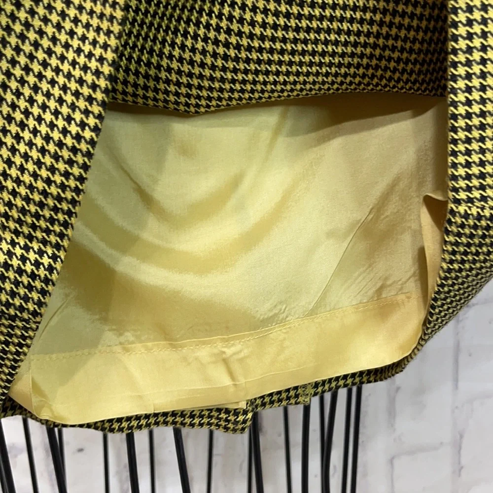 Vintage Taxi Cab Pencil Skirt Yellow & Black Houndstooth Lined Wool/Silk Blend